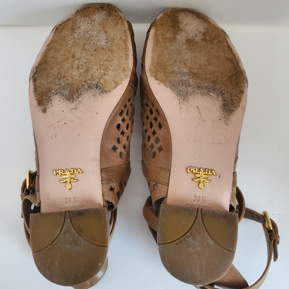 PRADA Tan Leather Ankle Strap Gladiator Sandals women’s size 36.5 - Picture 7 of 10